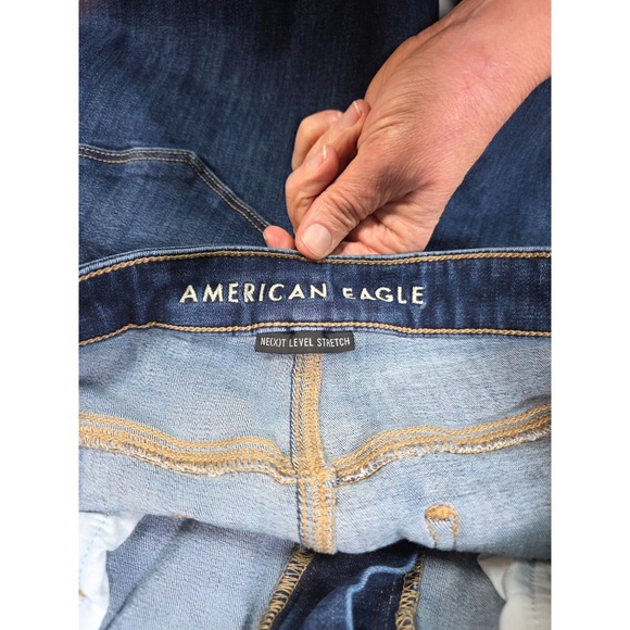 American Eagle Women Jeans 16 Short Super Hi-Rise Flare Stretch Great Whiskering - Picture 11 of 11